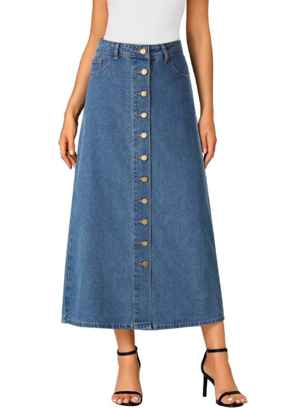 High-Waisted Long Denim Skirt for Women | Trendy Casual Style & Versatile Fit